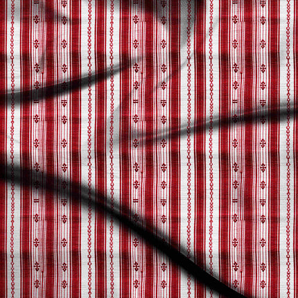Crimson Red Stripes Digital Print Fabric | Saree Kurti Palazzo | Festive ethnic wear | Vintage music vibe - 1271