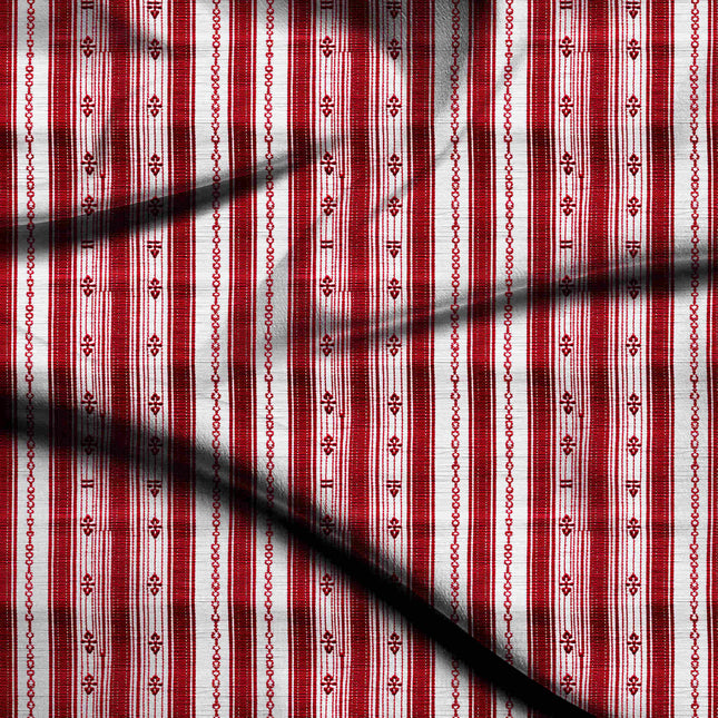 Crimson Red Stripes Digital Print Fabric | Saree Kurti Palazzo | Festive ethnic wear | Vintage music vibe - 1271