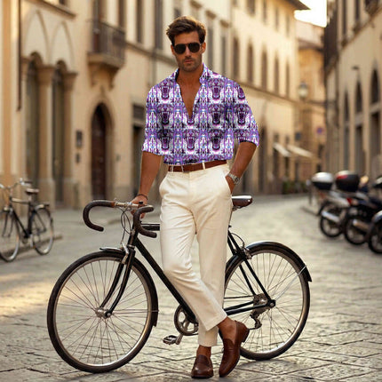 electric purple animal print fabric draped — oversized shirt styling