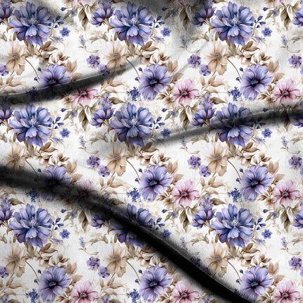 periwinkle blue floral digital print fabric texture — medium scale closeup