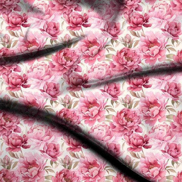 Dusty Rose Lush Watercolor Peonies Print Fabric