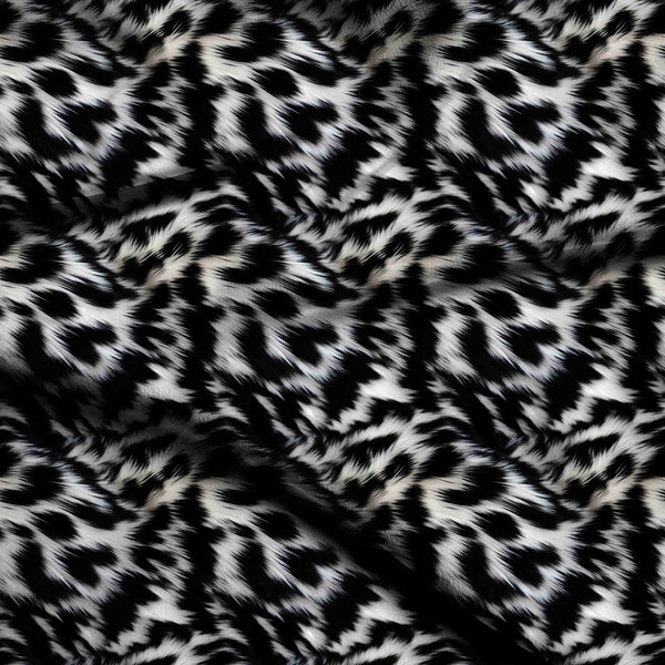 Jet Black Bold Monochrome Snow Leopard Fur Print Fabric