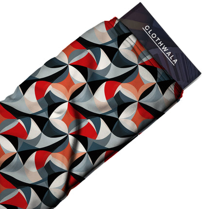 burnt orange geometric print fabric draped — trousers styling