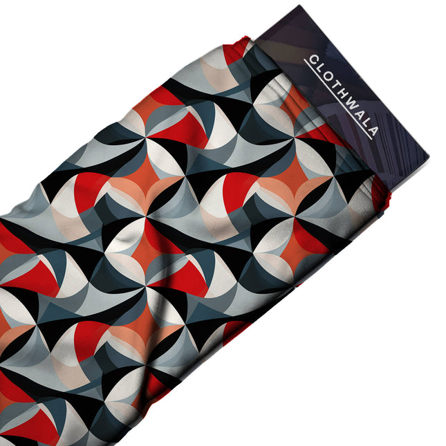 burnt orange geometric print fabric draped — trousers styling