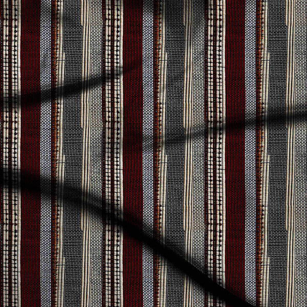 Burgundy Red Digitally Printed Textured Stripes Emulating Print Fabric