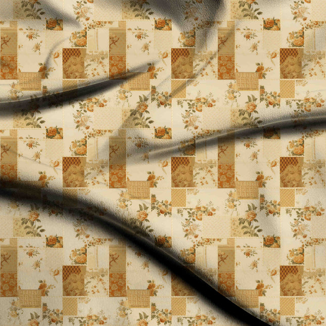 Ivory Cream Floral Digital Print Fabric | Summer Wear | Cottagecore Chic | Art Deco Luxe | Poly Georgette Print - 1818