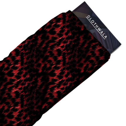 crimson red animal print fabric draped — lehenga styling