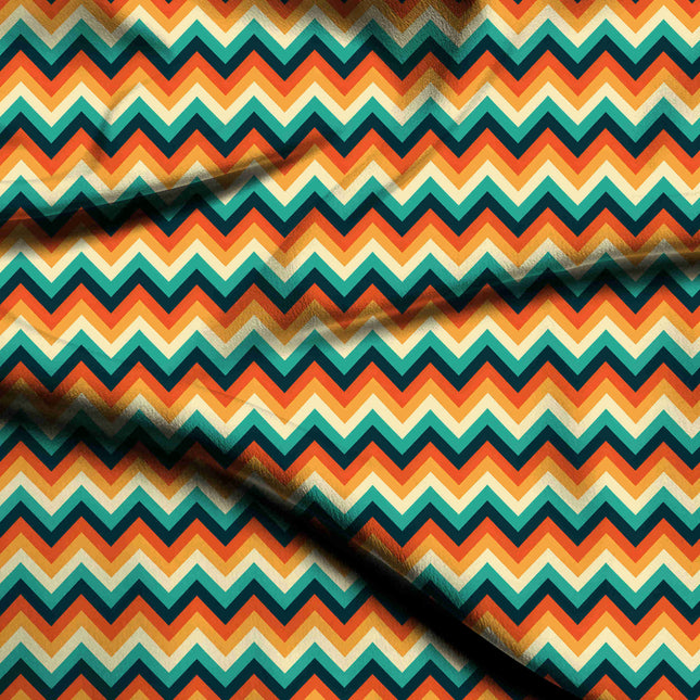 Teal Geometric Digital Print Fabric | Kaftan Co-Ord Dress | Psychedelic Festival Wear | Georgette Digital Print - 2033