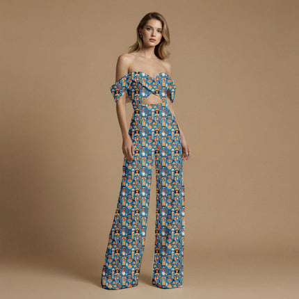 cobalt blue ethnic all-over print pattern — large scale repeat layout