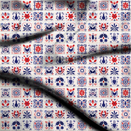 cobalt blue ethnic digital print fabric texture — medium scale closeup