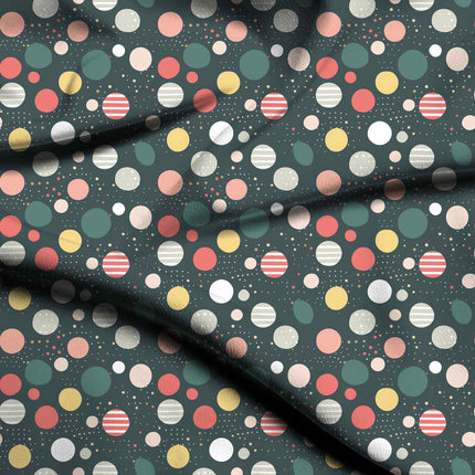 Forest Green Polka Digital Print Fabric for Kaftan | Vacation Wear - 5660