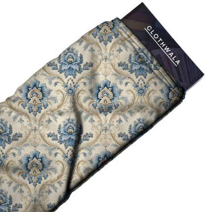 Ivory Cream Floral Digital Print Fabric for Gown | Artistic Resort Wear - Image 2