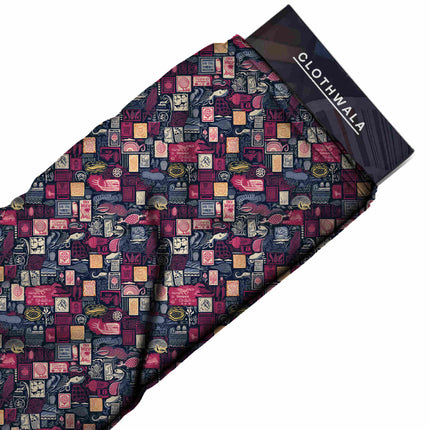midnight blue ethnic all-over print pattern — medium scale repeat layout