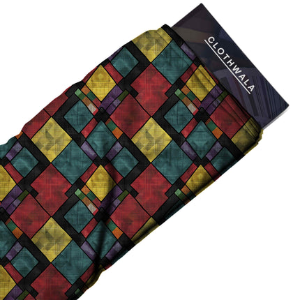 teal geometric fabric detail — textured finish digital print closeup