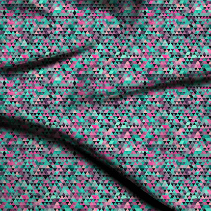 teal green geometric digital print fabric texture — fine scale closeup