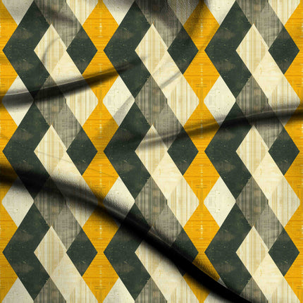 mustard yellow geometric digital print fabric texture — large scale closeup