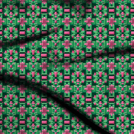 forest green geometric digital print fabric texture — medium scale closeup