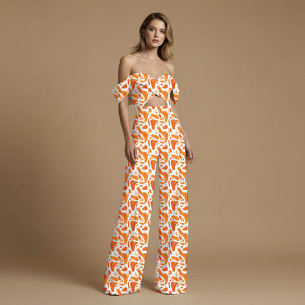tangerine orange abstract all-over print pattern — medium scale repeat layout