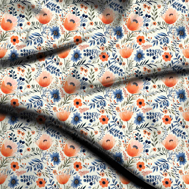 coral orange floral digital print fabric texture — medium scale closeup