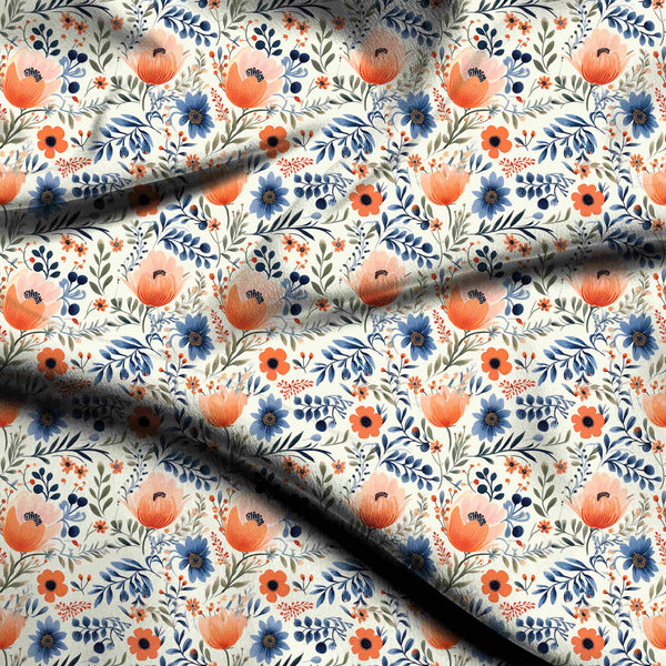 Coral Orange Delicate scattered watercolor floral and Palazzo Suit Fabric