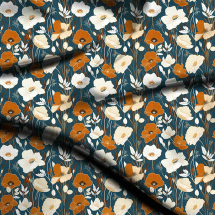 Forest Green Floral Digital Print Fabric for Dress | Festive Indian Wear - 5469