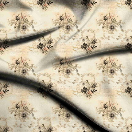 ivory cream floral digital print fabric texture — medium scale closeup
