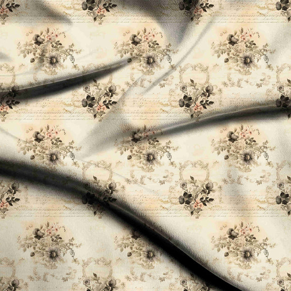 Ivory Cream Vintage Floral Bouquets Layered Over Print Fabric