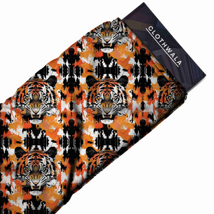 burnt orange animal fabric detail — textured finish digital print closeup