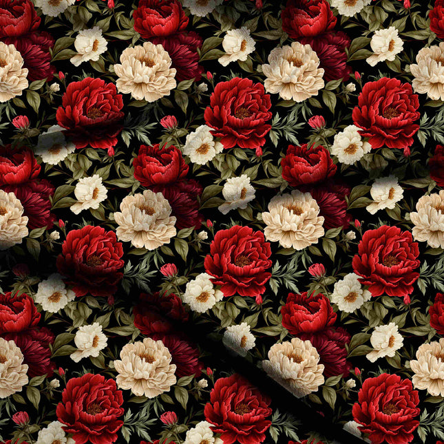 crimson floral digital print fabric texture — large scale closeup