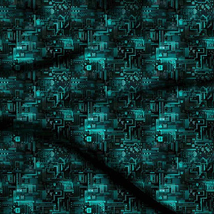 luminous teal geometric print fabric draped — modern kurti styling