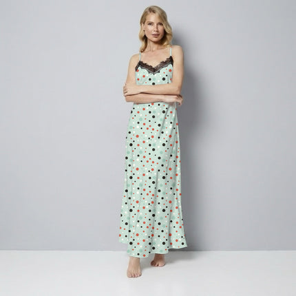 Mint Green Polka Digital Print Fabric for Dress | Regal Festive Wear - Image 2