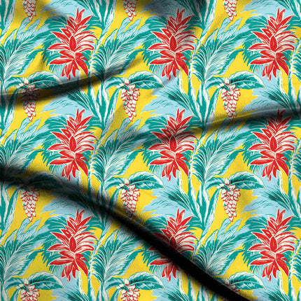 canary yellow tropical digital print fabric texture — large scale closeup