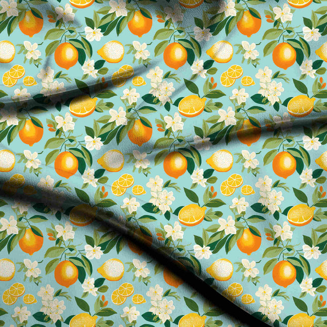 sky blue floral digital print fabric texture — medium scale closeup