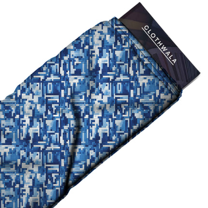cobalt blue geometric print fabric draped — saree blouse styling