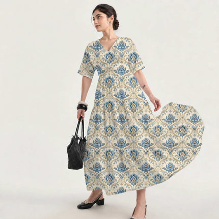Ivory Cream Floral Digital Print Fabric for Gown | Artistic Resort Wear - Image 3