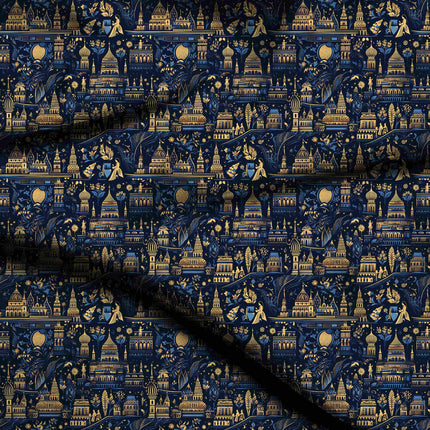 midnight blue ethnic digital print fabric texture — large scale closeup