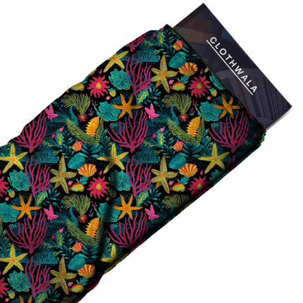 fuchsia tropical all-over print pattern — medium scale repeat layout