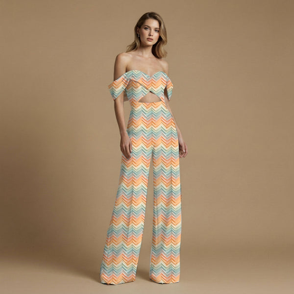 Peach Softly Textured Chevron Geometric Repeat Print Fabric