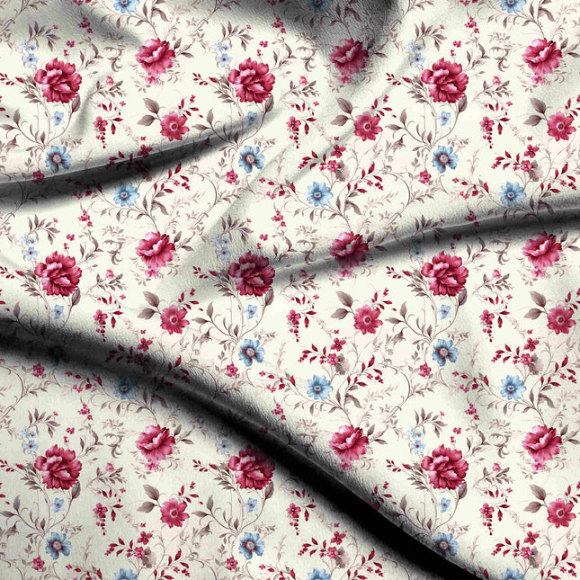 ivory cream floral digital print fabric texture — large scale closeup