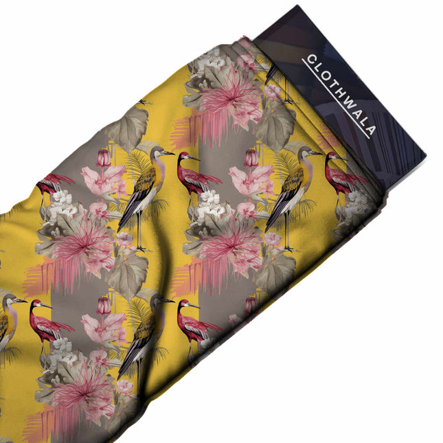 Mustard Yellow Floral Digital Print Fabric | Kaftan Co-Ord Dress | Festive ethnic wear | Tropical Luxe | Botanical Print | Viscose Georgette - Image 2