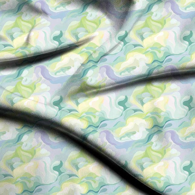 Seafoam Green Abstract Digital Print Fabric | Beach Vibes | Fluid Abstract | Heritage silk fabric - 1676