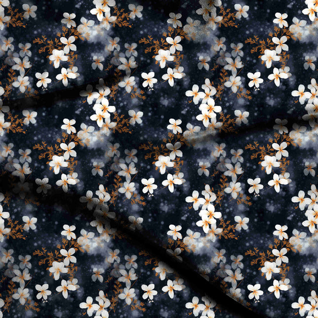ivory cream floral digital print fabric texture — medium scale closeup