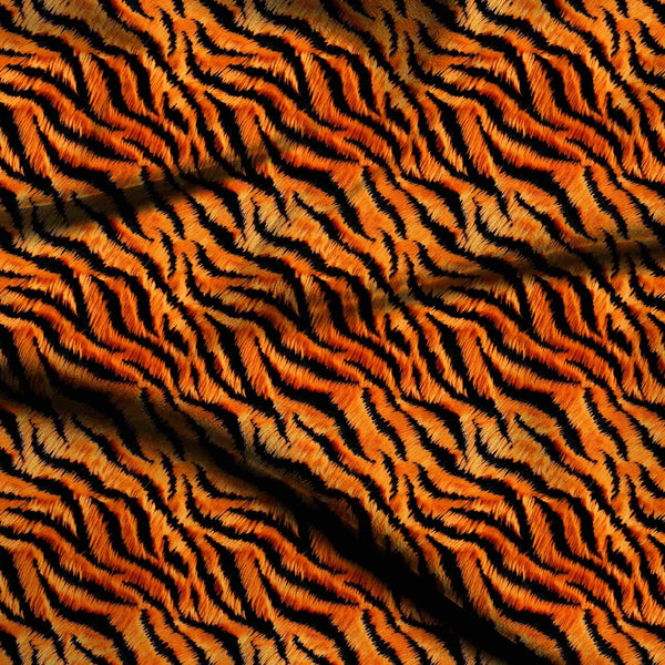 Deep Orange Vibrant Tiger Stripes Print Fabric