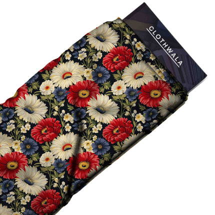 Midnight Blue Floral Digital Print Fabric for Dress | Luxe Resort Wear - Image 6
