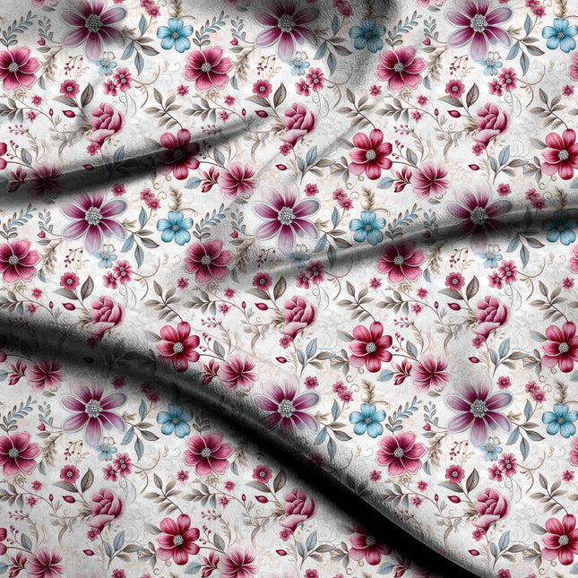 deep magenta floral digital print fabric texture — large scale closeup