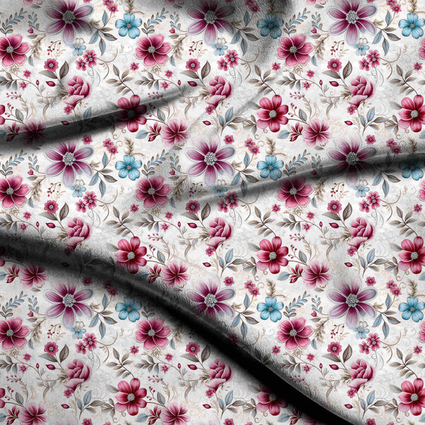 Deep Magenta Elegant scattered floral with magenta Blouse Fabric