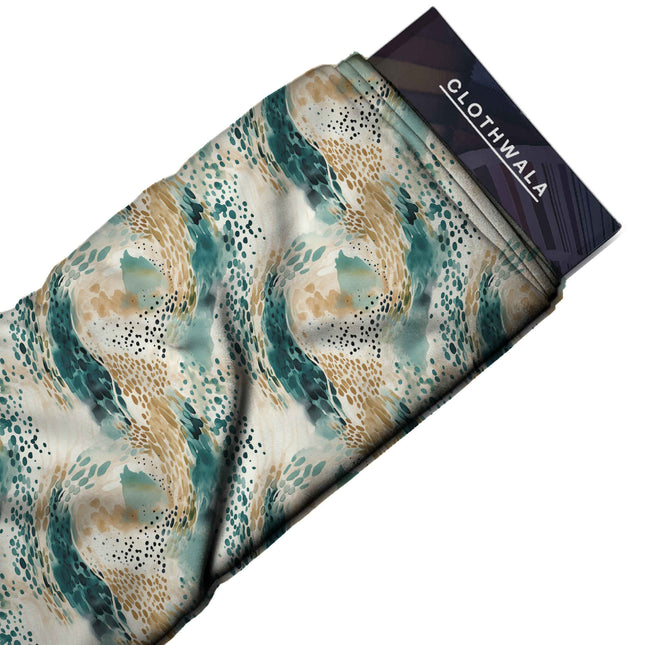 ivory cream abstract print fabric draped — scarf styling