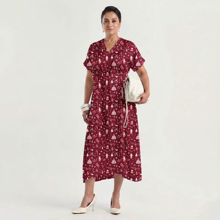 Crimson Floral Digital Print Fabric for Maxi | Urban Festival Wear - Image 3