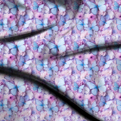 periwinkle blue floral digital print fabric texture — medium scale closeup