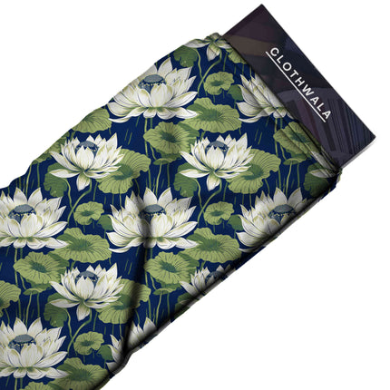 Midnight Blue Floral Digital Print Fabric for Set | Opulent Festive Wear - Image 6